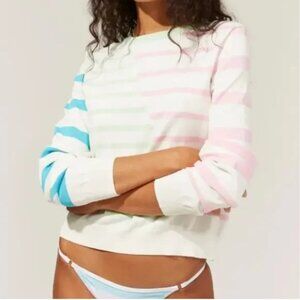SOLID & STRIPED Striped The Mackenzie Pullover Sweater Pink/White/Green/Green XS